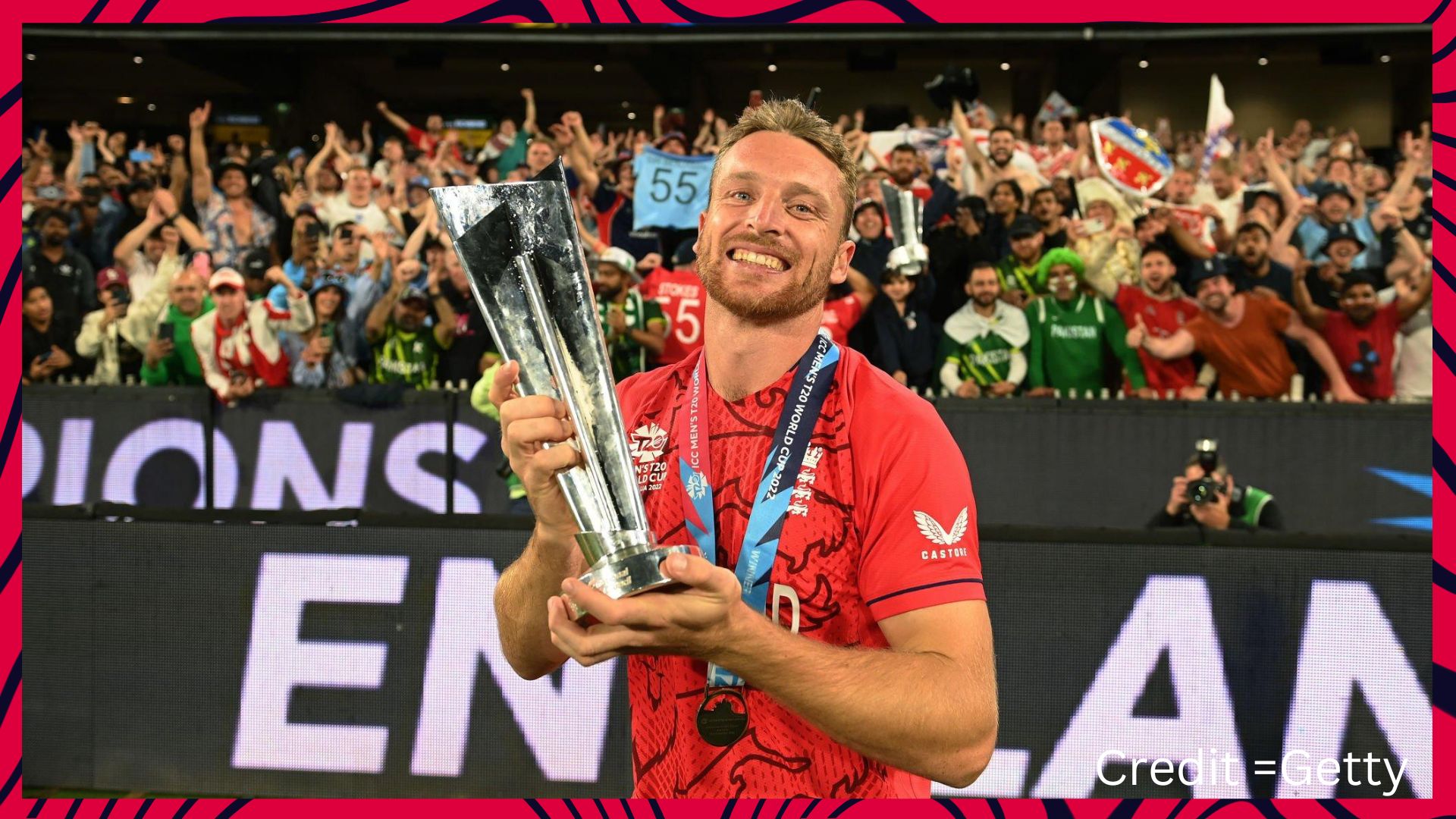 Jos Buttler with the T20 world cup trophy